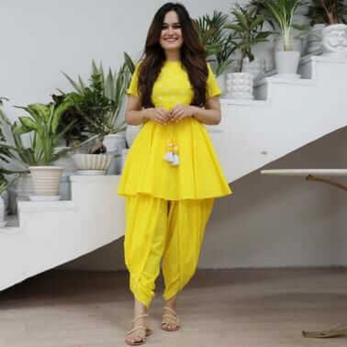 Haldi special gorgeous yellow dhoti suit